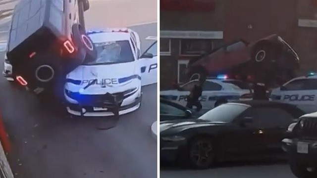 Канадец решил устроить трюк и заехал на капот полицейской машины! 🚓🚗